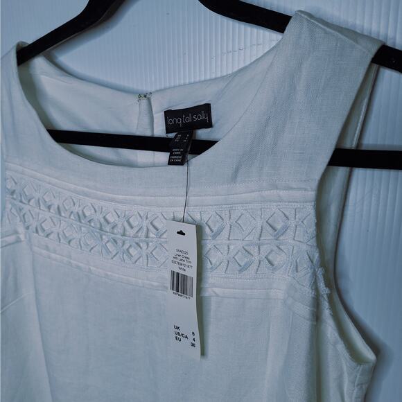 LTS Long Tall Sally 100% Linen Shift Dress Lace Trim 4 Tall Sleeveless White - Picture 6 of 11